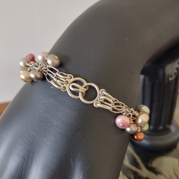 Sterling Silver Multi Color Freshwater Pearl Bracelet - Picture 5 of 7